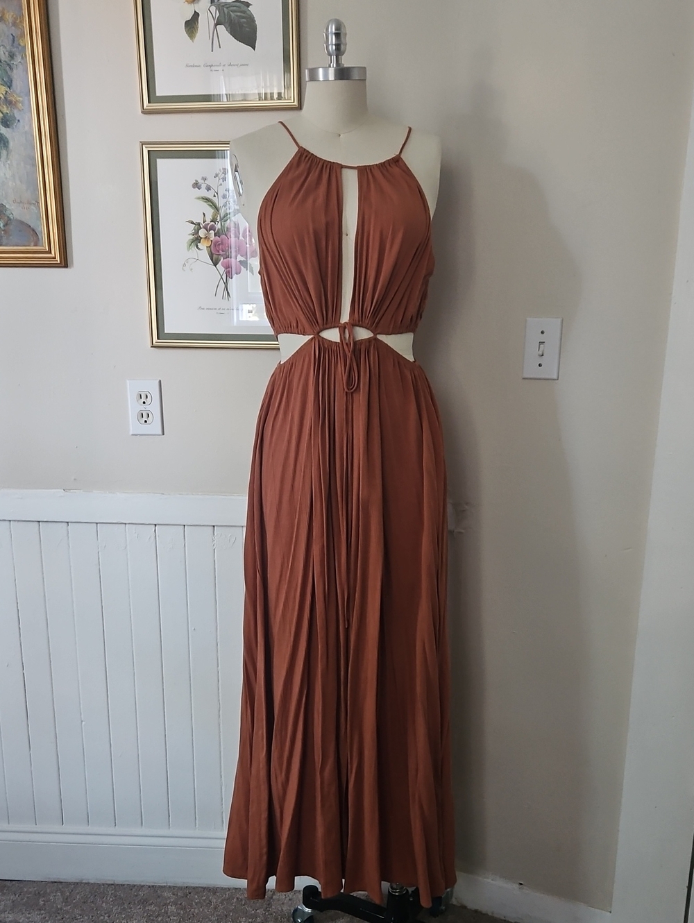 ASTR Burnt Orange Cutout Maxi Dress